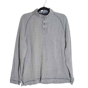 Tommy Bahama Sweater L Gray Cotton Herringbone Henley Knit Pullover Casual